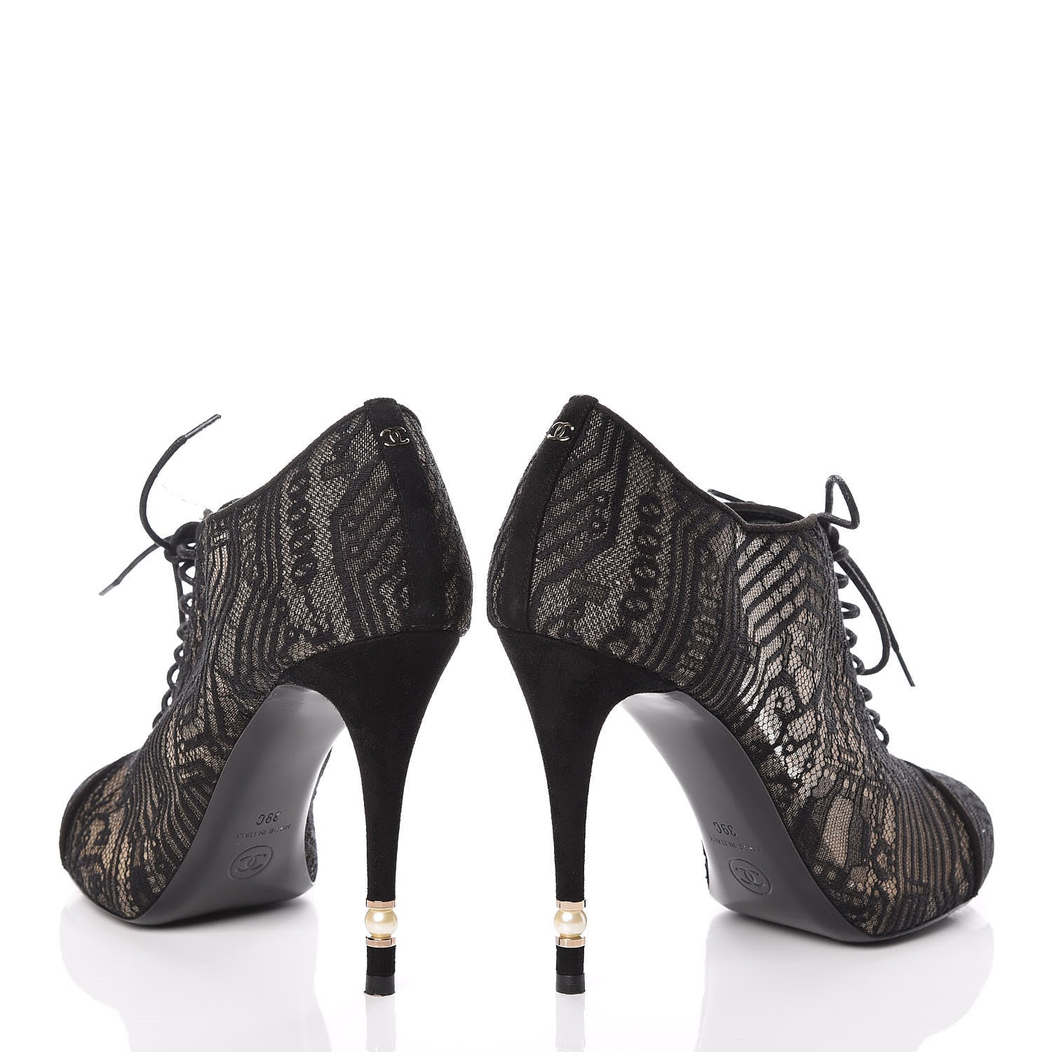 Chanel Lace Pearl Booties 39 Black 5 of 17