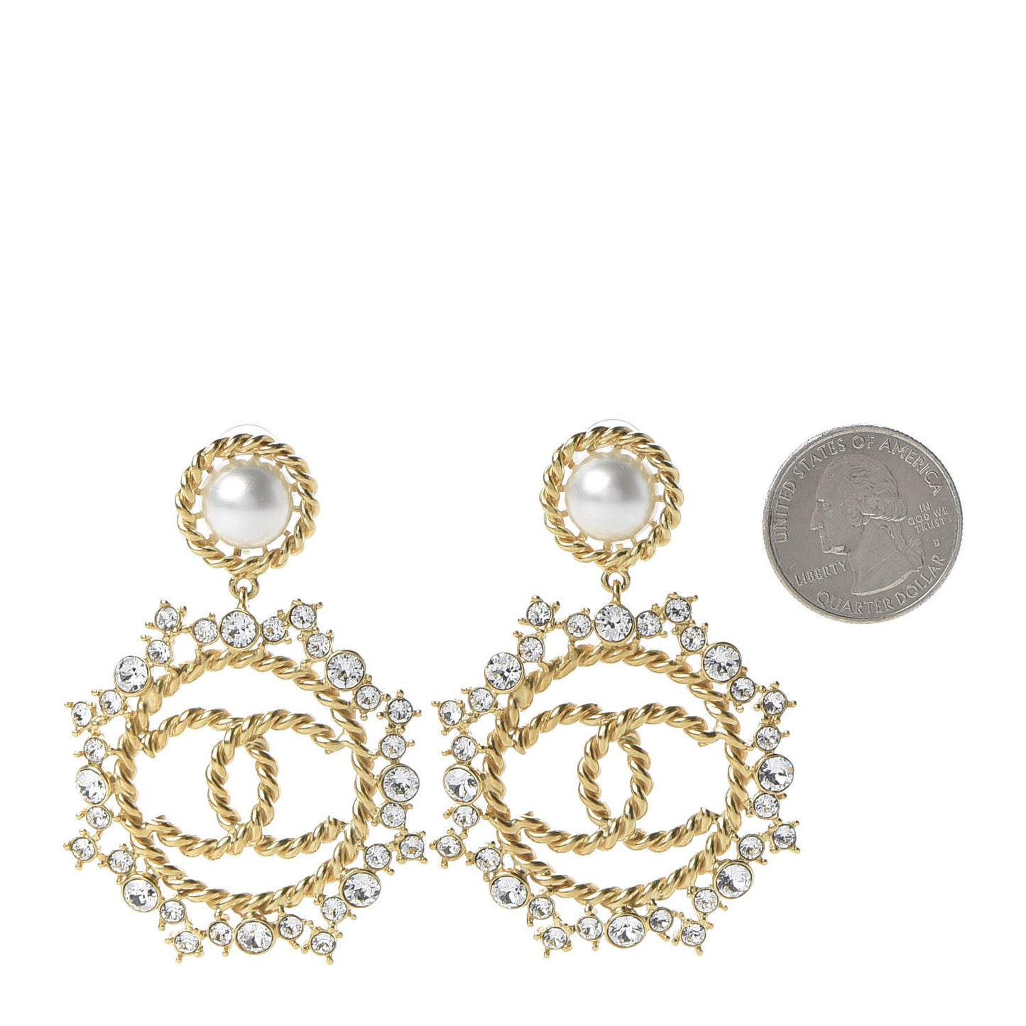 Pearl Crystal CC-Casino Clip On Earrings Gold