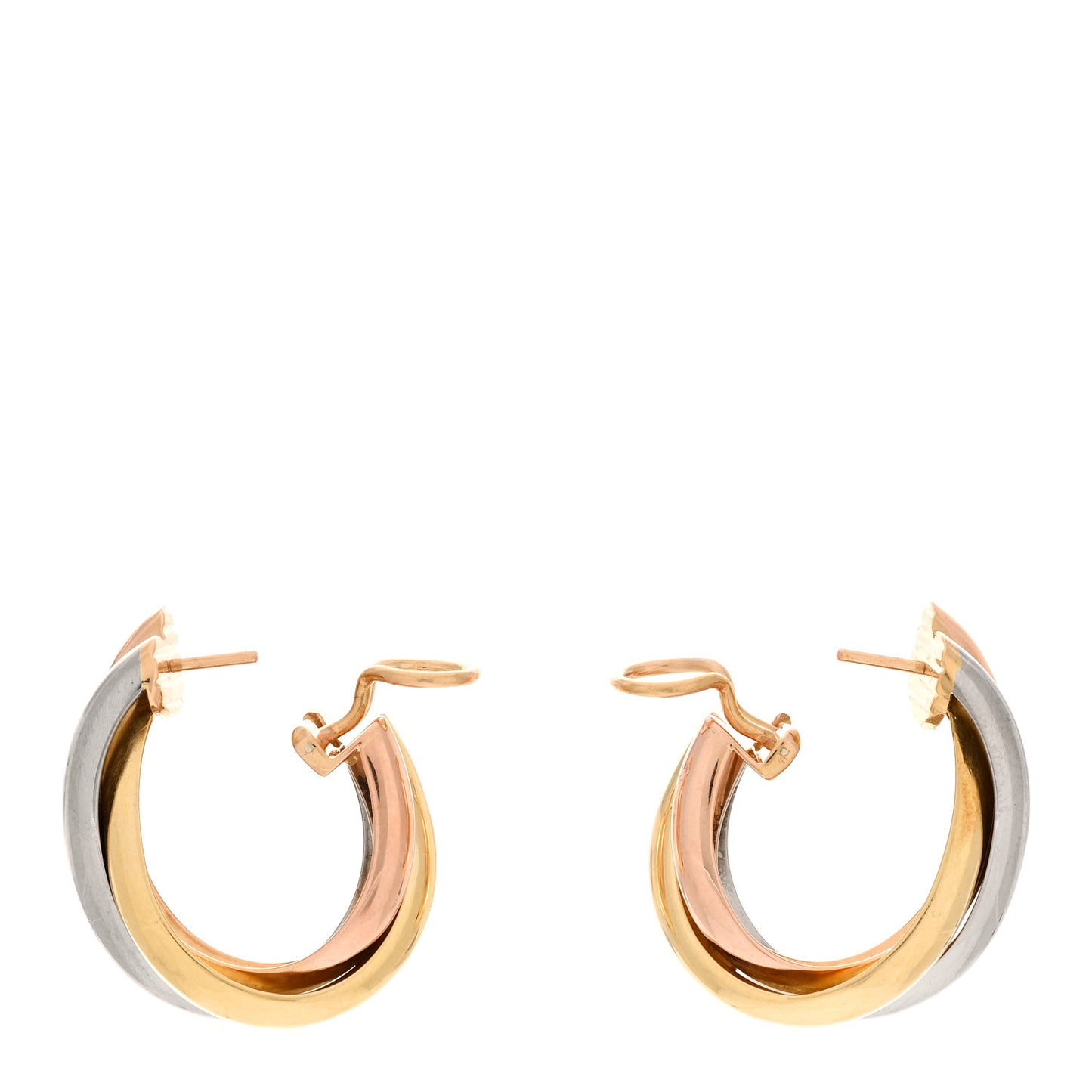 18K Pink Yellow White Gold 9.5mm Trinity Hoop Earrings