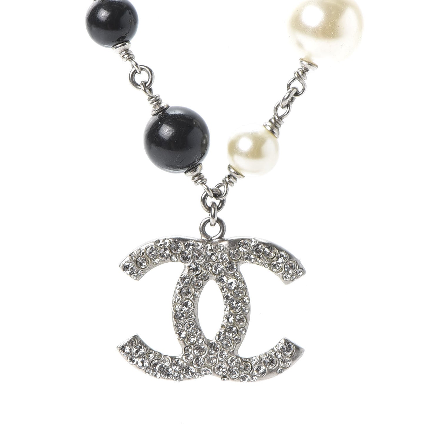 Crystal Pearl CC Short Necklace Silver Black