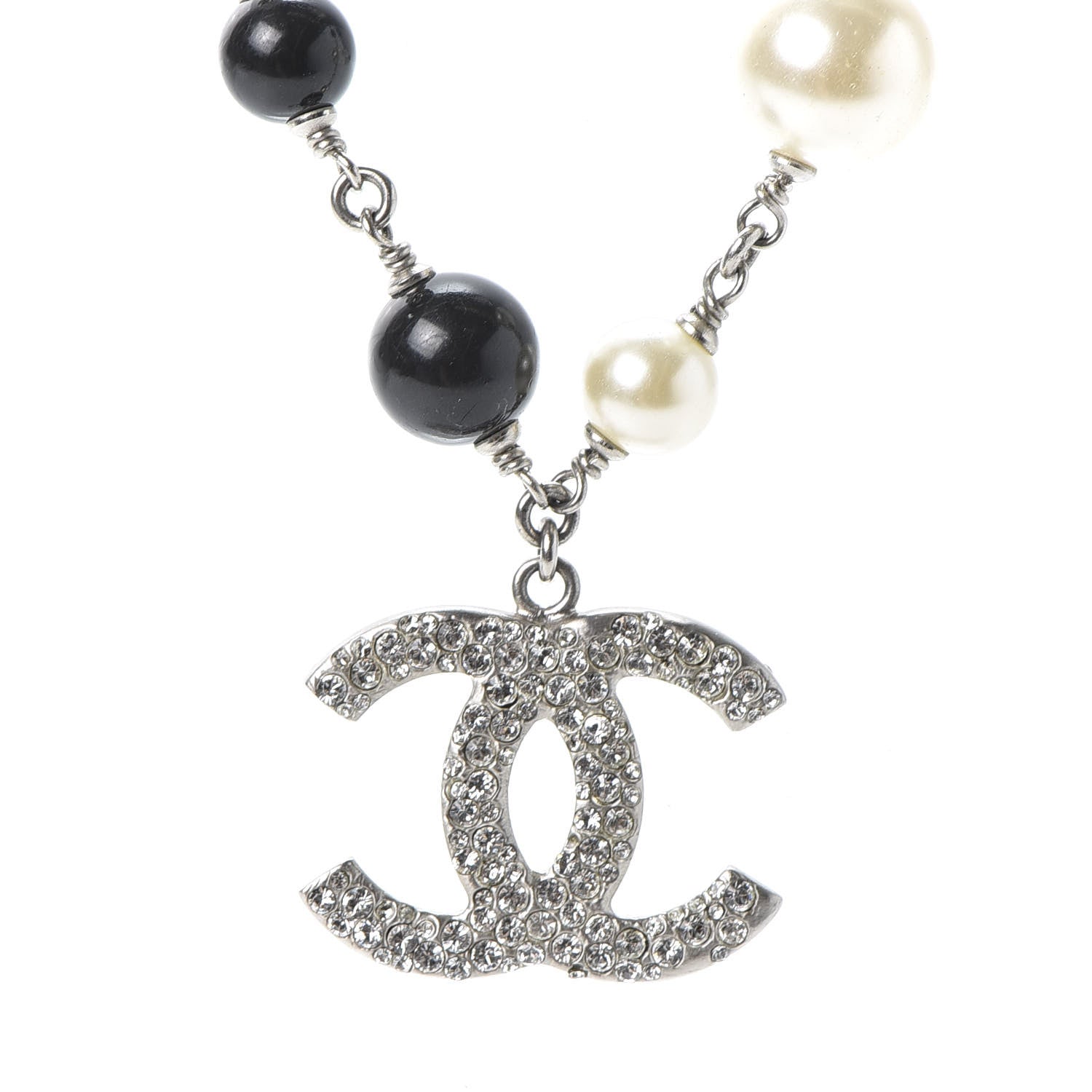 Chanel Crystal Pearl CC Short Necklace Silver Black 3 of 4