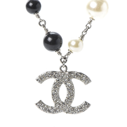 Chanel Crystal Pearl CC Short Necklace Silver Black 3 of 4