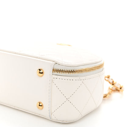 Chanel Lambskin Quilted Small Chic Riviera Top Handle Vanity Case White 10 of 11