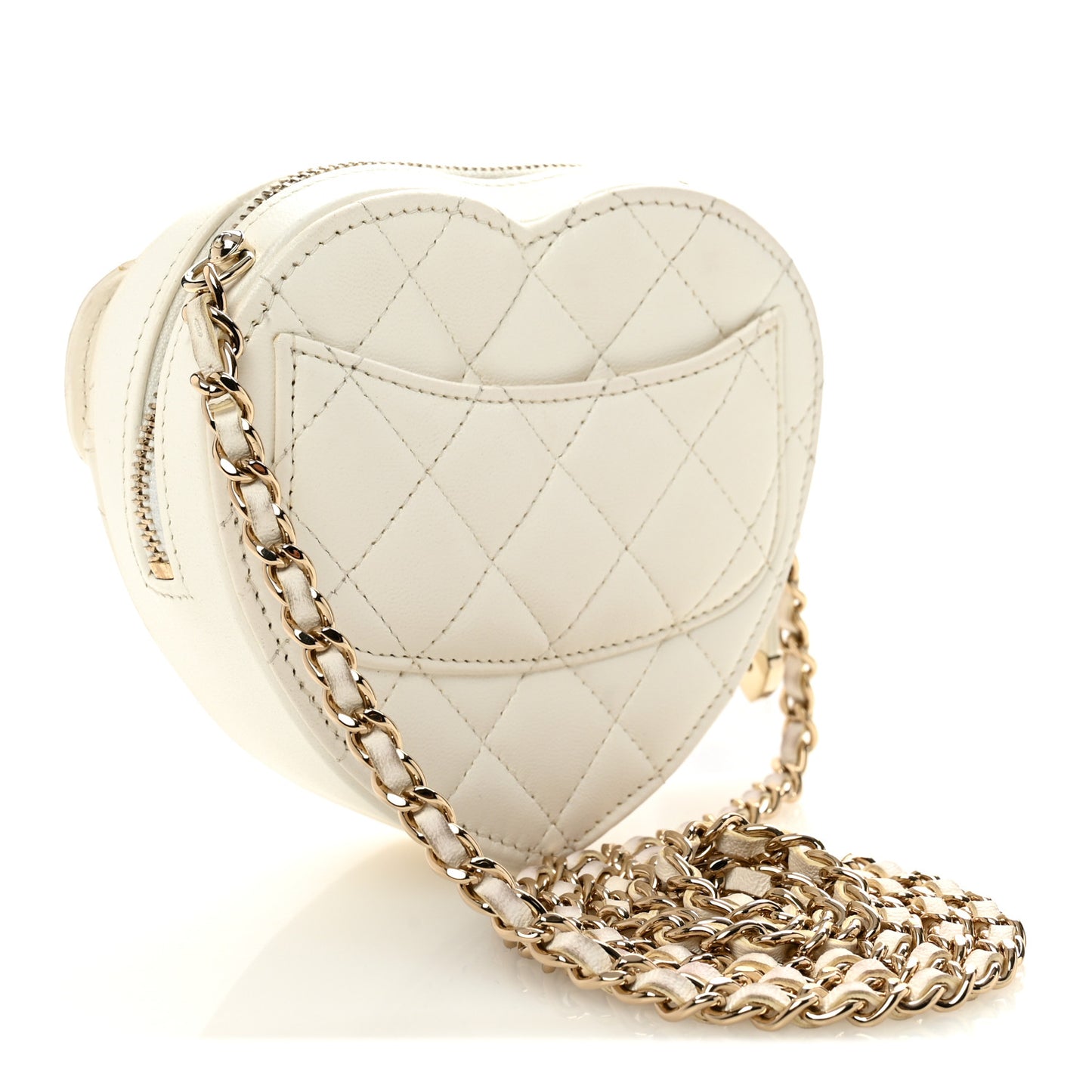 Lambskin Quilted CC In Love Heart Clutch With Chain White