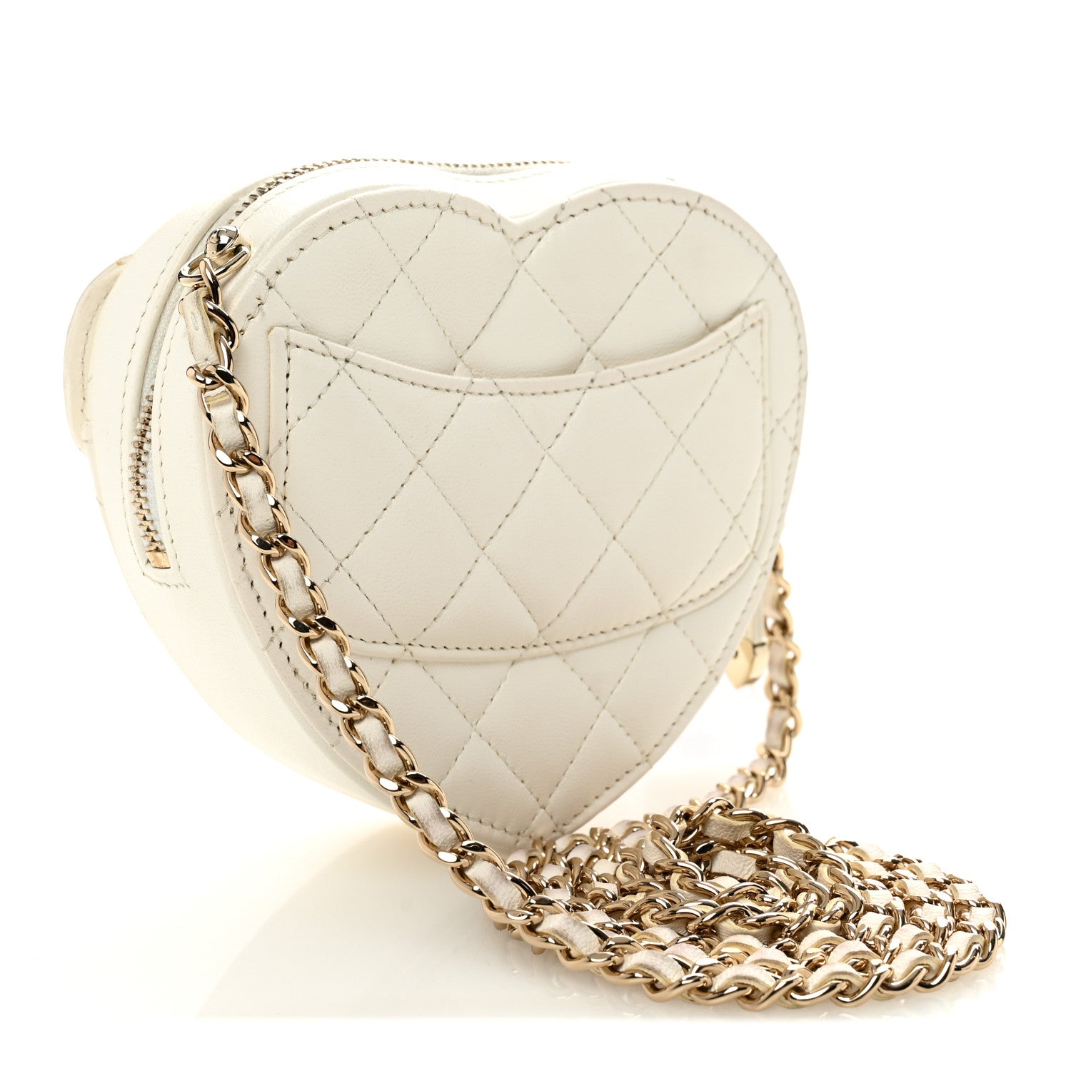 Chanel Lambskin Quilted CC In Love Heart Clutch With Chain White 3 of 11