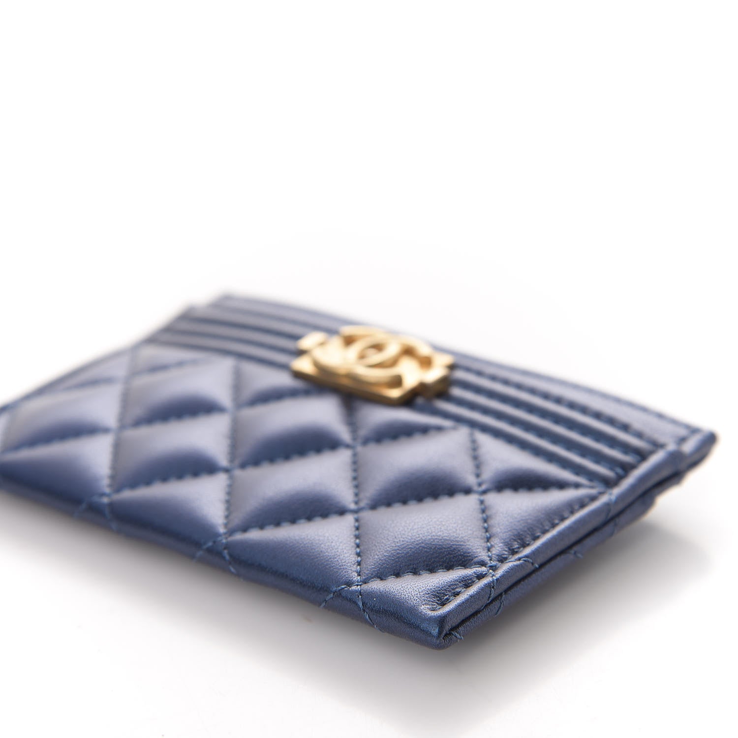 Chanel Metallic Lambskin Quilted Boy Card Holder Blue 7 of 12