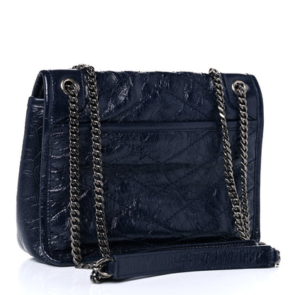 Saint Laurent Crinkled Calfskin Matelasse Monogram Baby Niki Chain Satchel Navy 3 of 13