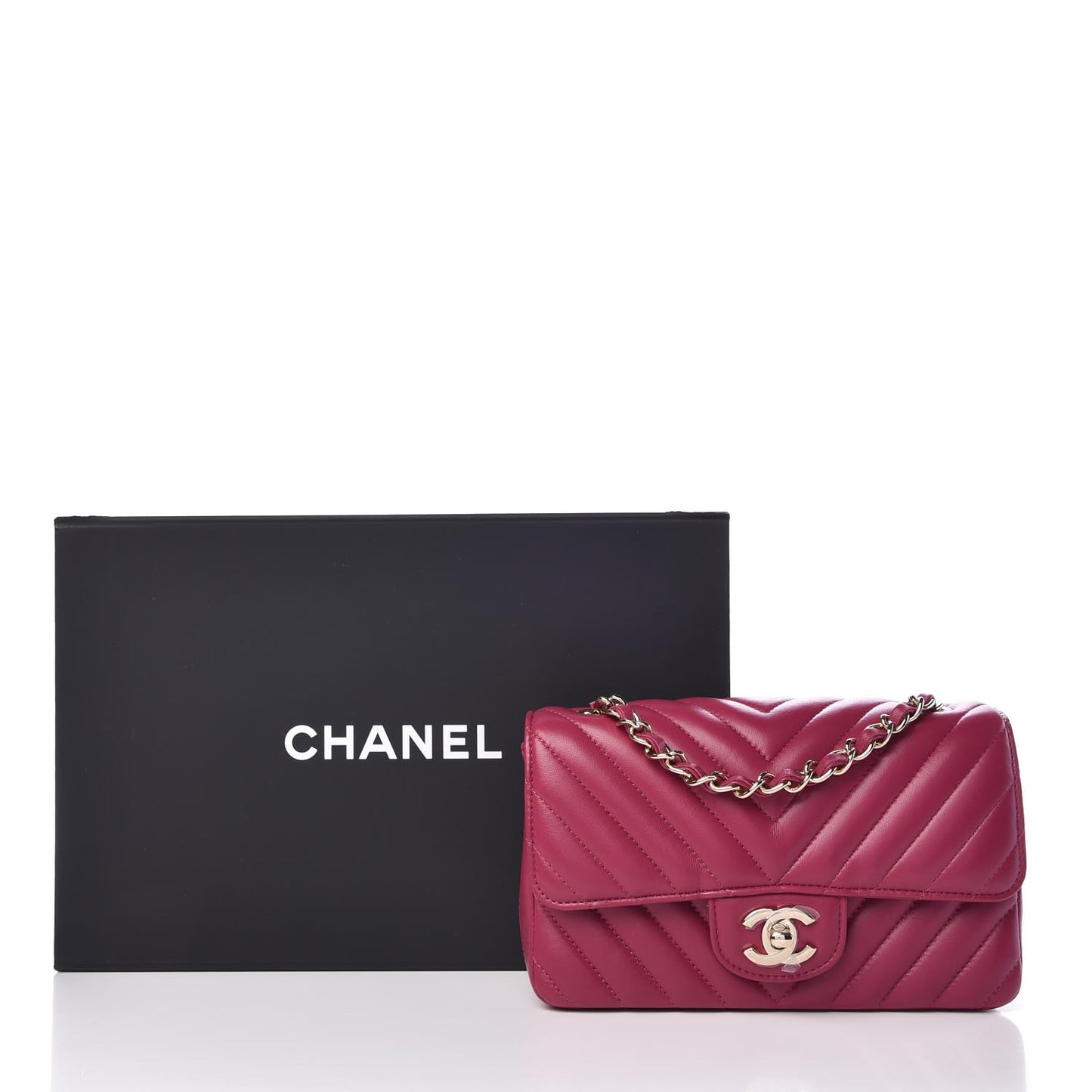 Lambskin Chevron Quilted Mini Rectangular Flap Fuchsia
