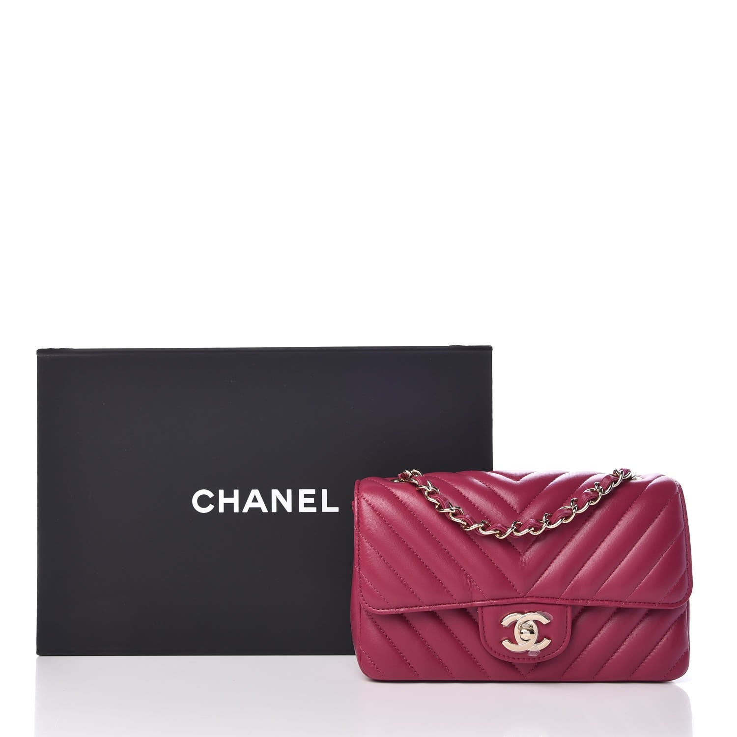 Chanel Lambskin Chevron Quilted Mini Rectangular Flap Fuchsia 8 of 8
