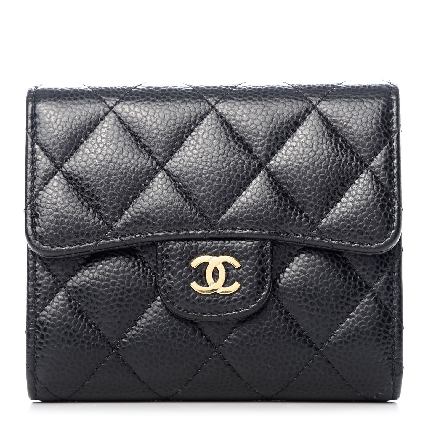 Caviar Quilted Compact Flap Wallet Black