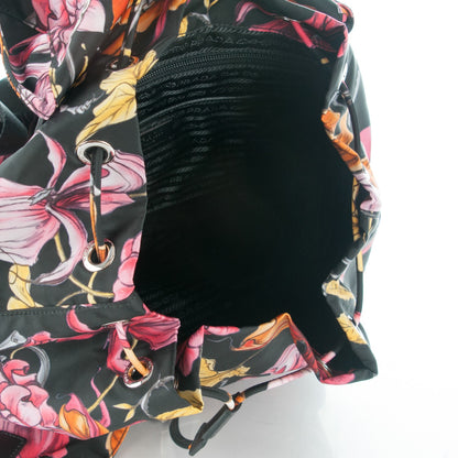 Prada Tessuto Nylon Floral Print Medium Backpack Black 5 of 8