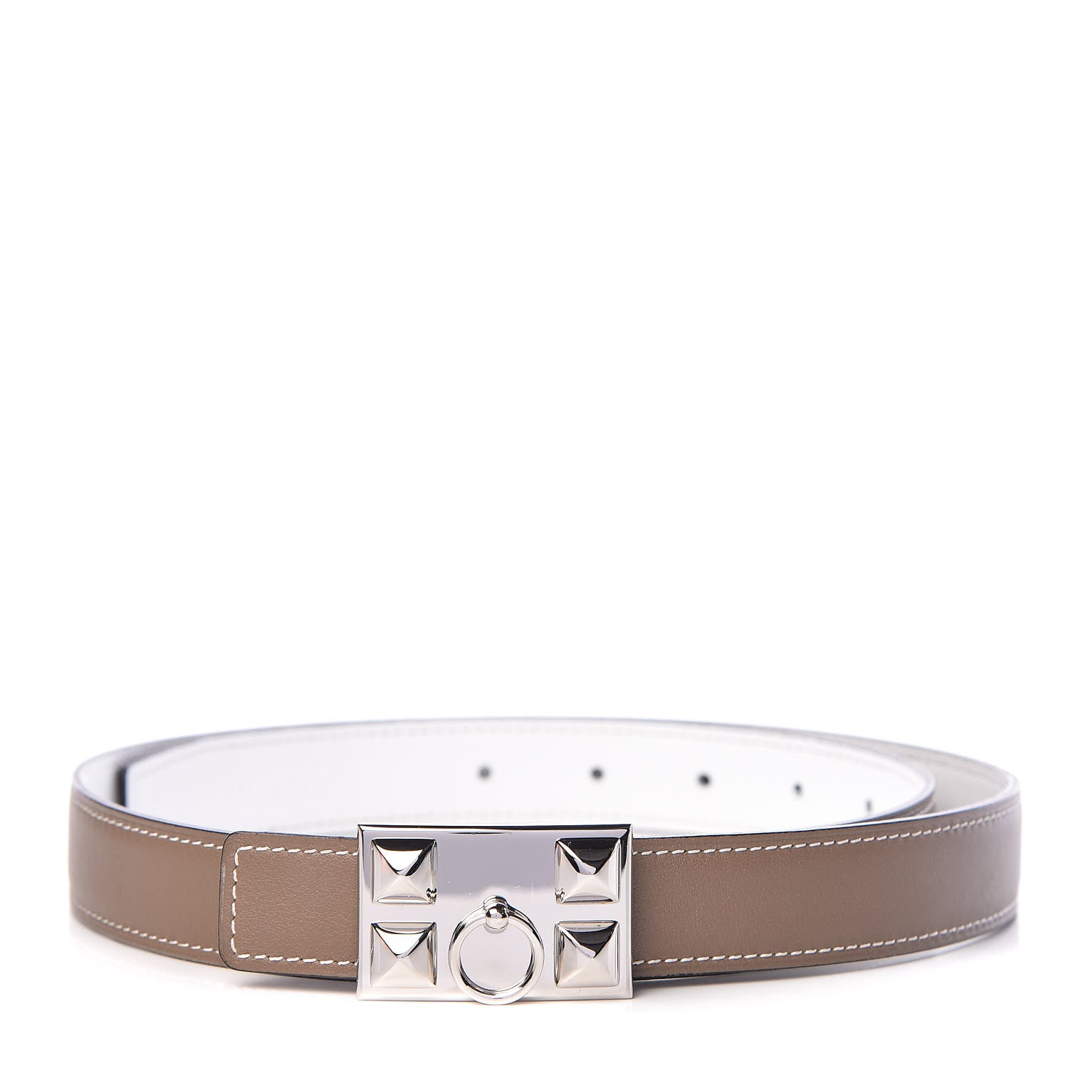 Hermes Epsom Swift 24mm Collier De Chien CDC Belt 80 White Etoupe 1 of 7