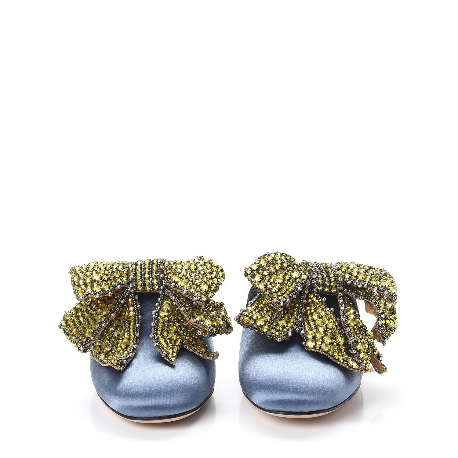 Gucci Silk Satin Crystal Embellished Bow Mules 38 Carta Zucchero 2 of 11