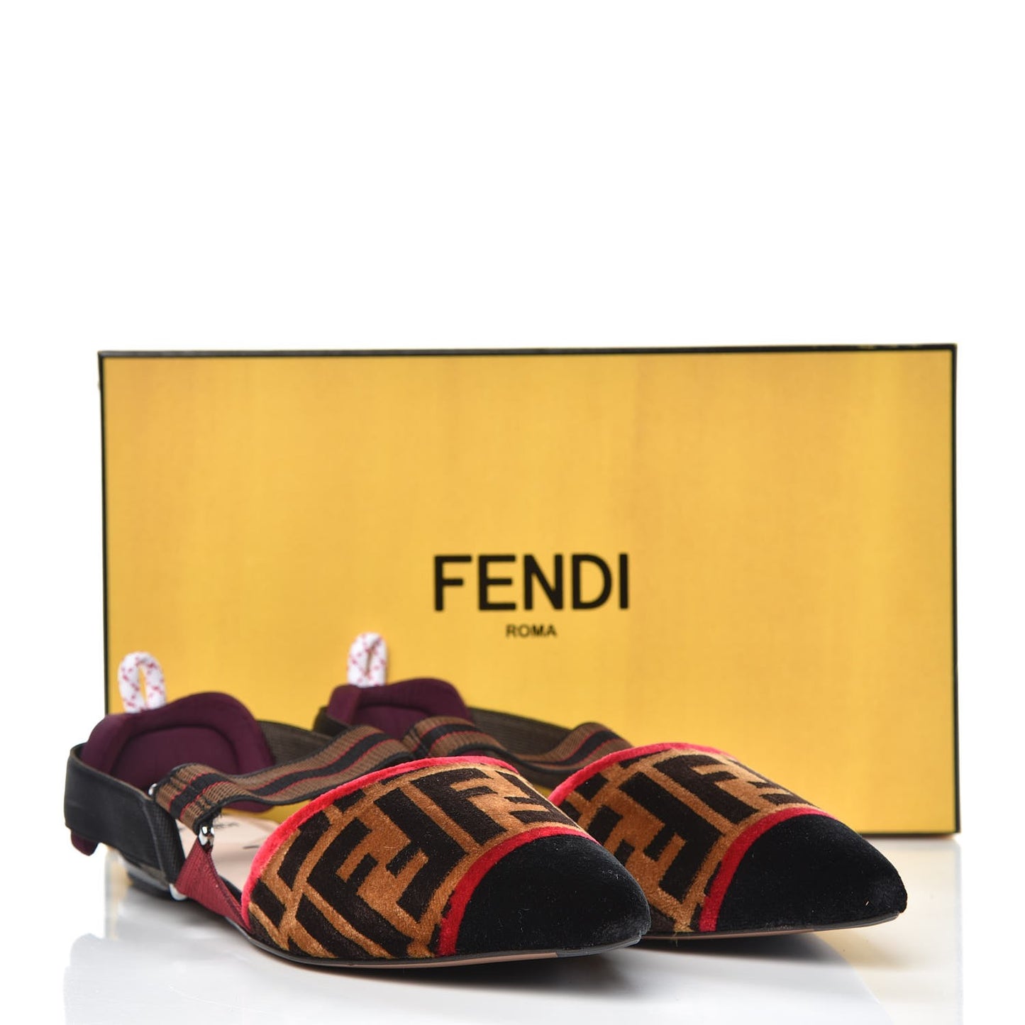 Velvet FF Colibri Slingback Ballerina Flats 39 Tobacco Black Red