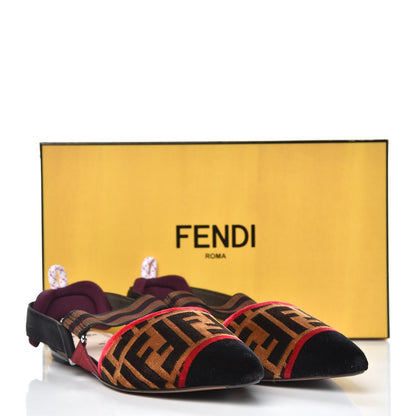Fendi Velvet FF Colibri Slingback Ballerina Flats 39 Tobacco Black Red 8 of 8