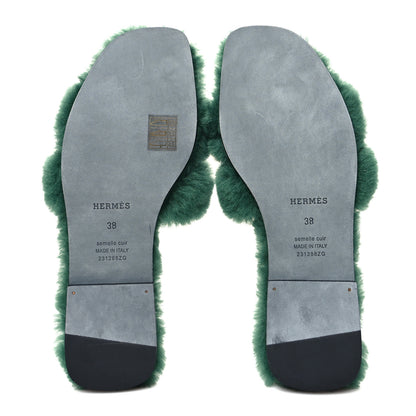 Hermes Woolskin Oran Sandals 38 Vert Anglais 5 of 8
