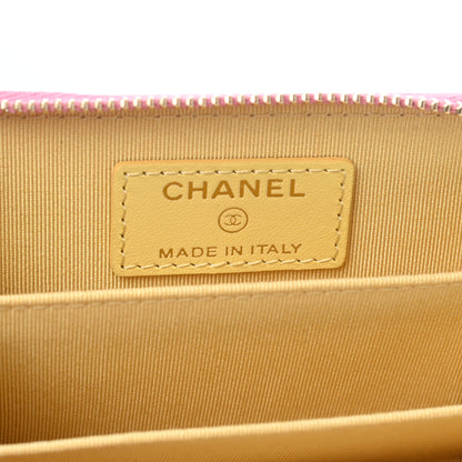 Chanel Lambskin Quilted Zip Around Coin Purse Wallet Pink Yellow 6 of 8