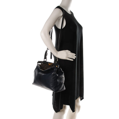 Fendi Goatskin Zucca Medium Peekaboo Iconic Satchel Blue Tobacco Black 2 of 7