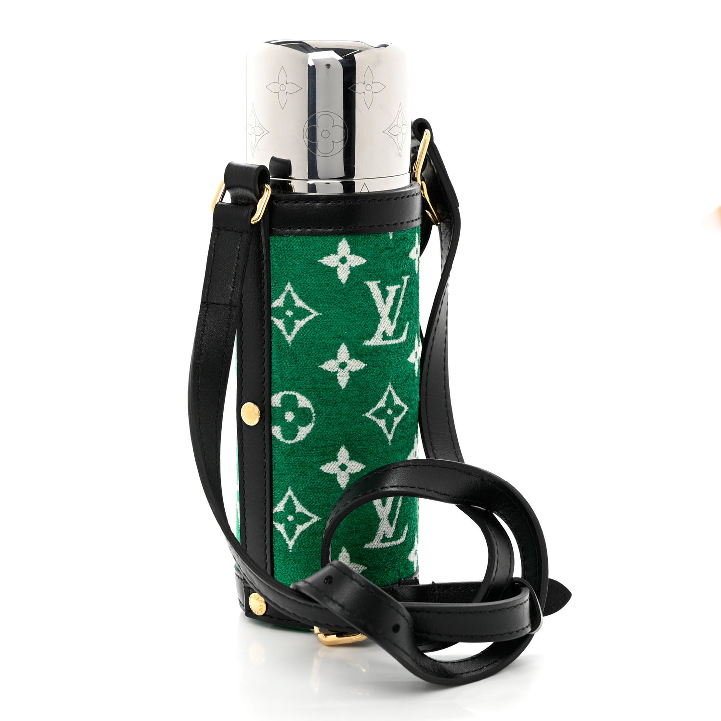 Jacquard Velvet Monogram Flask Holder Vert