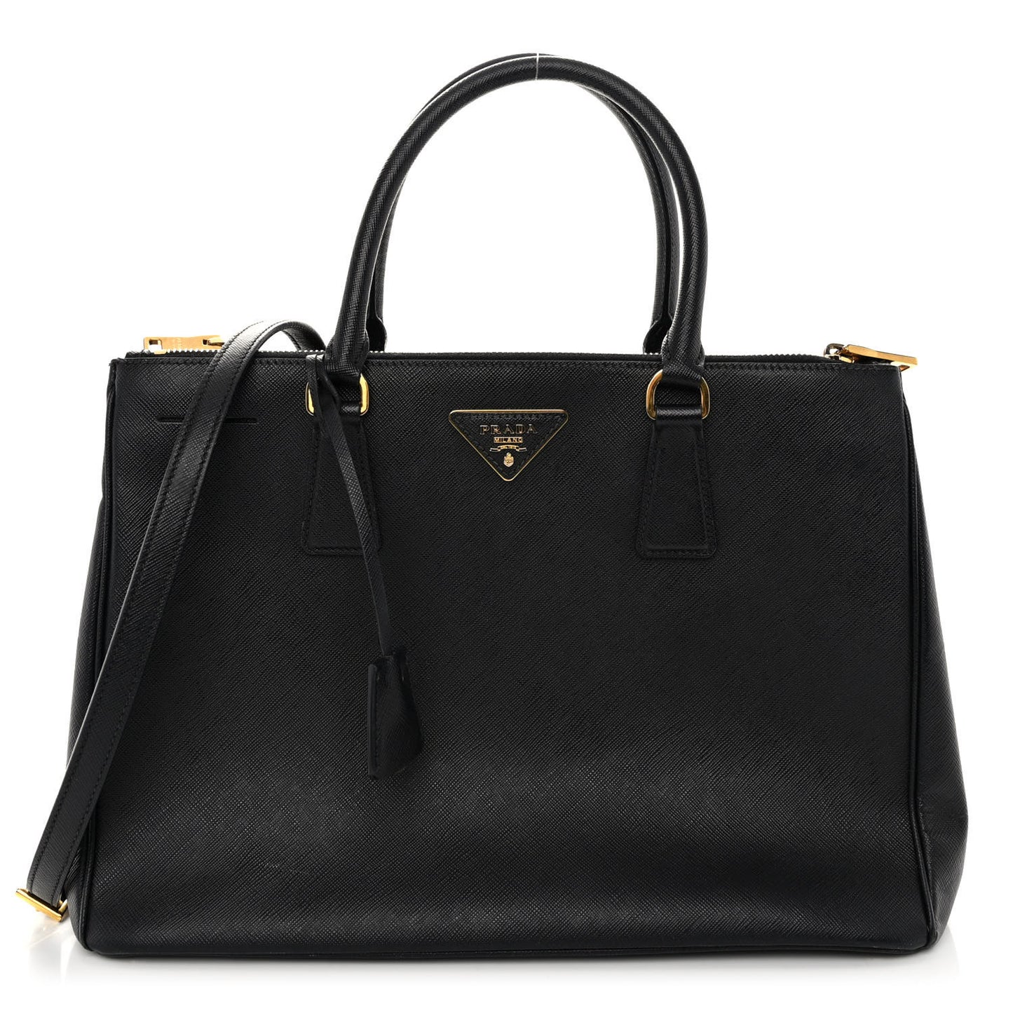 Saffiano Medium Galleria Double Zip Tote Black