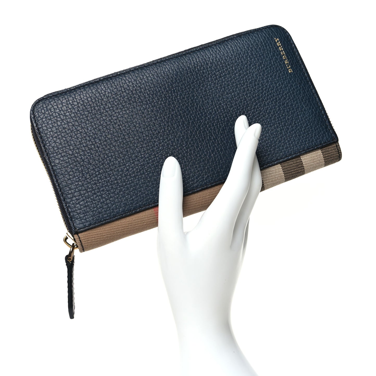 House Check Calfskin Renfrew Long Zip Around Wallet Blue