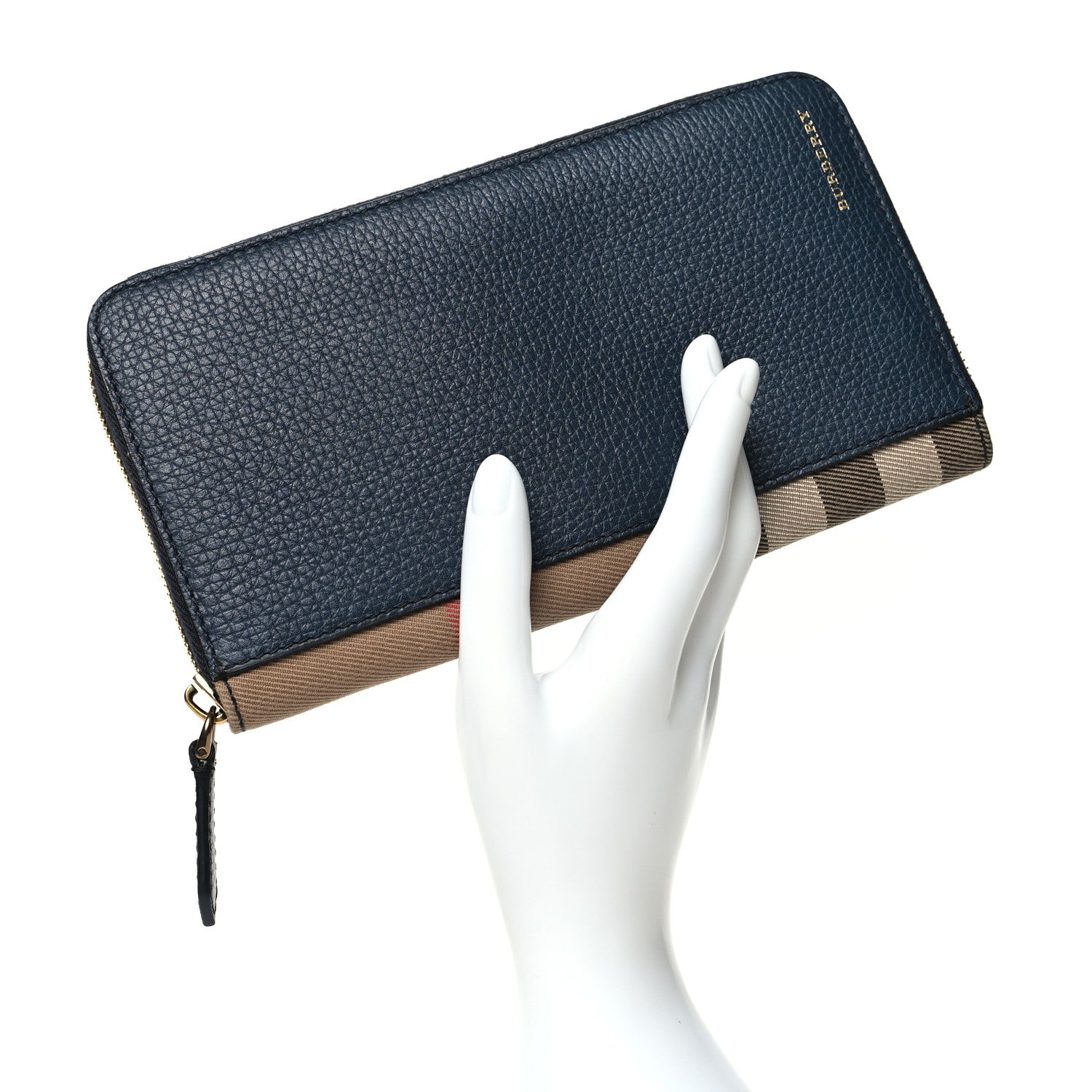 Burberry House Check Calfskin Renfrew Long Zip Around Wallet Blue 1 of 12
