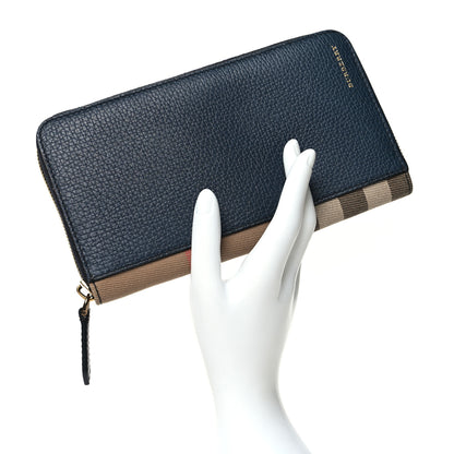 Burberry House Check Calfskin Renfrew Long Zip Around Wallet Blue 1 of 12