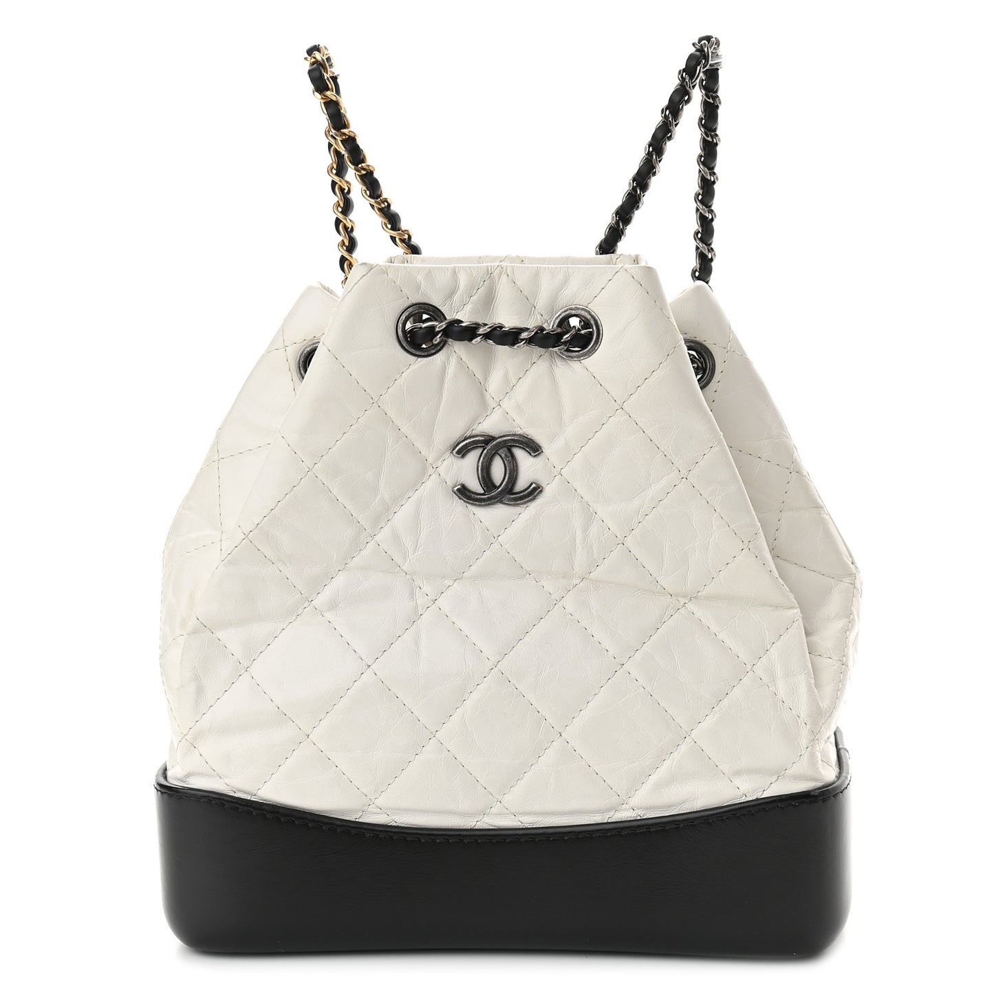 Aged Calfskin Quilted Small Gabrielle Backpack Black White
