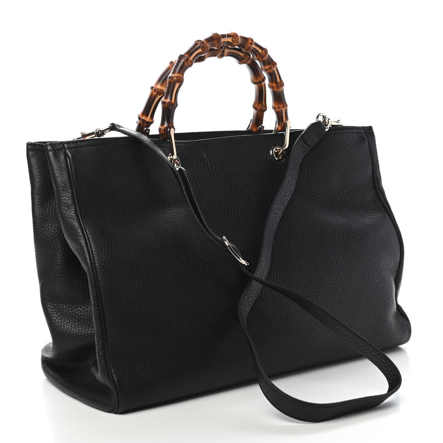 Calfskin Large Bamboo Shopper Tote Black
