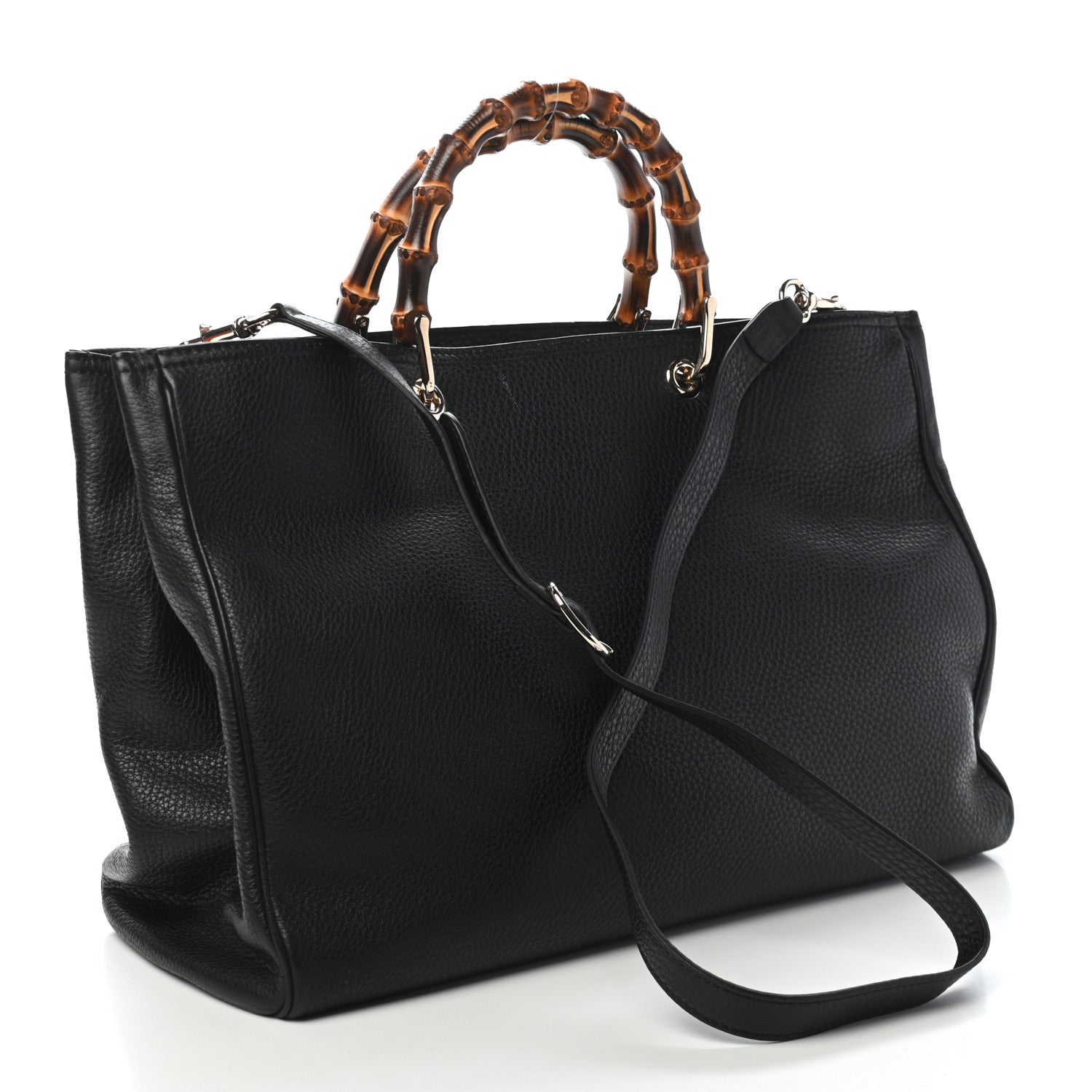 Gucci Calfskin Large Bamboo Shopper Tote Black 2 of 10