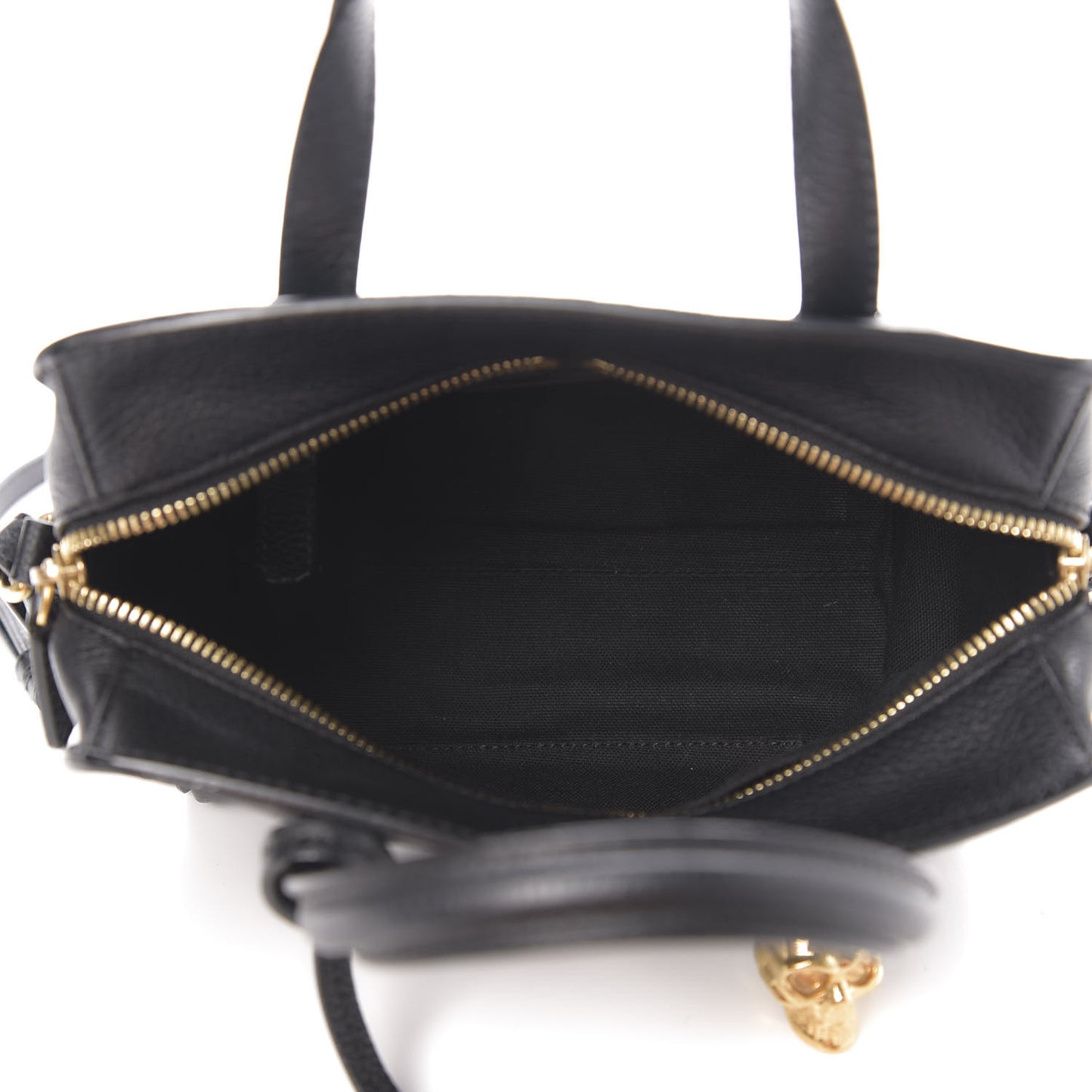 Pebbled Calfskin Mini Skull Padlock Zip Around Tote Black