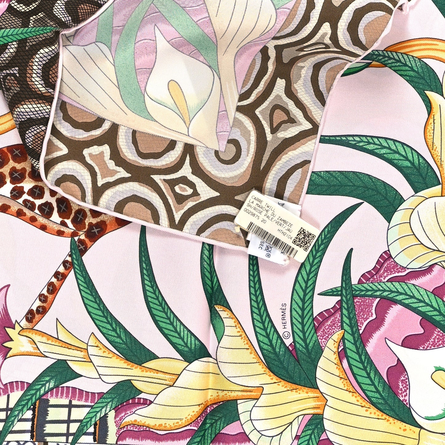 Silk La Marche Du Zambeze Scarf 90 Rose Pale Vert Jaune