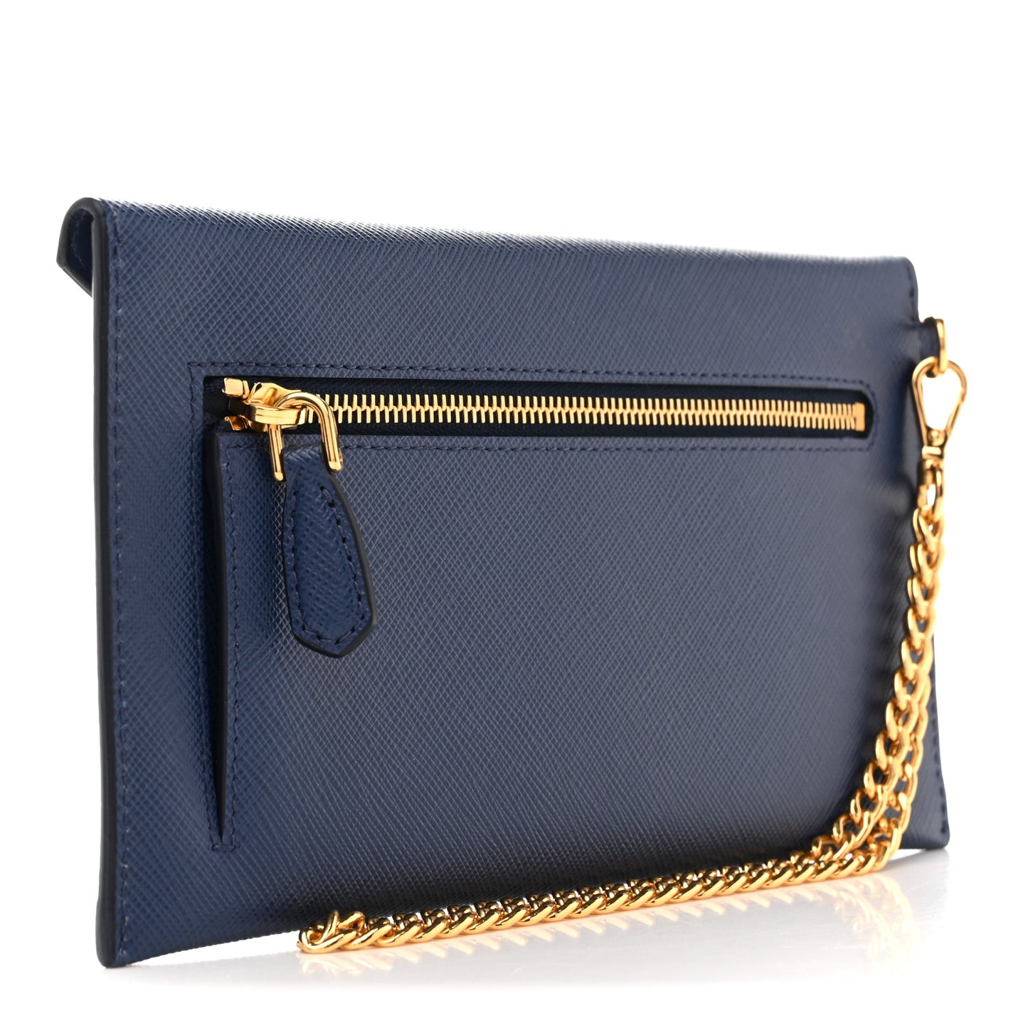 Saffiano City Calf Clutch With Chain Bluette