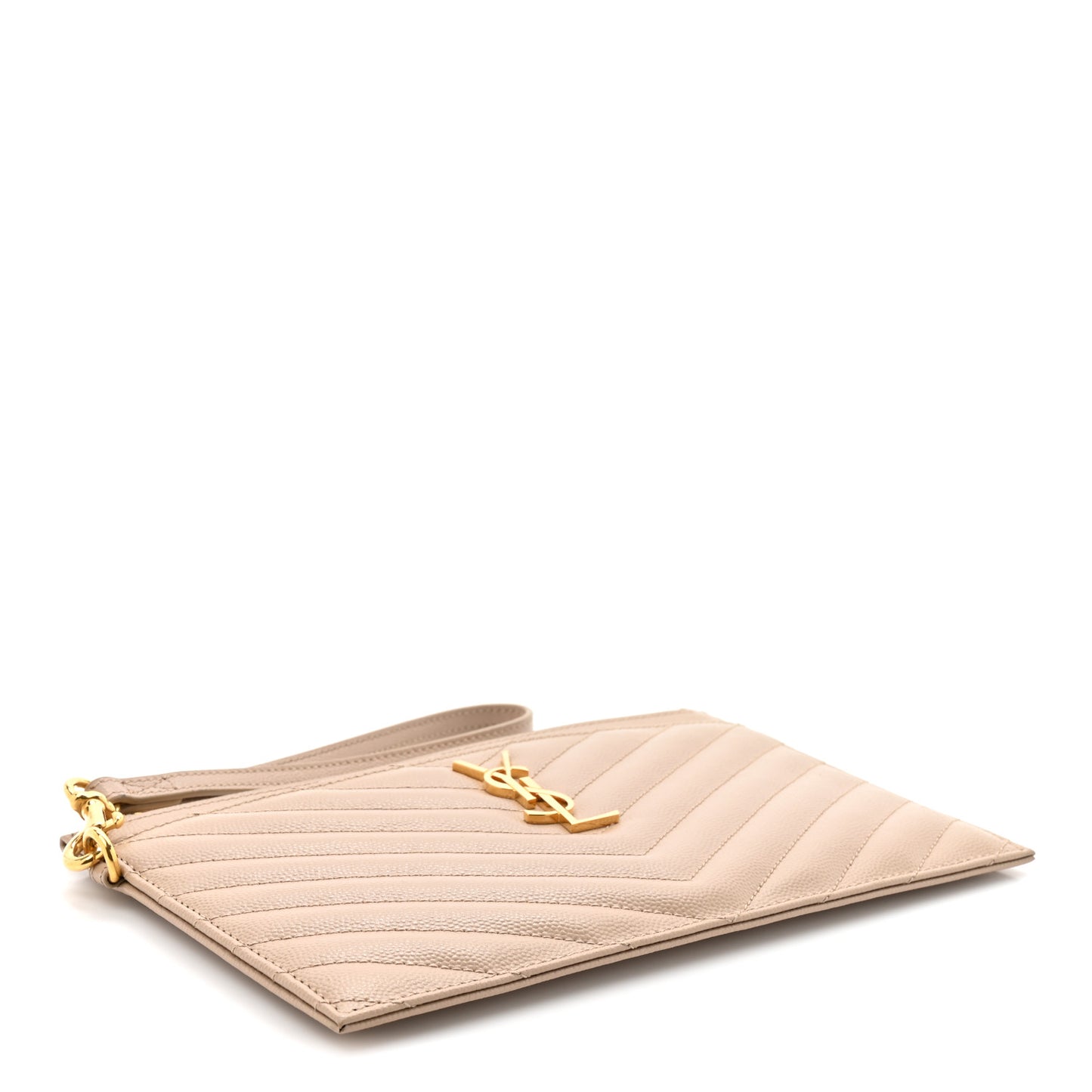 Grain De Poudre Chevron Monogram Large Bill Pouch Dark Beige