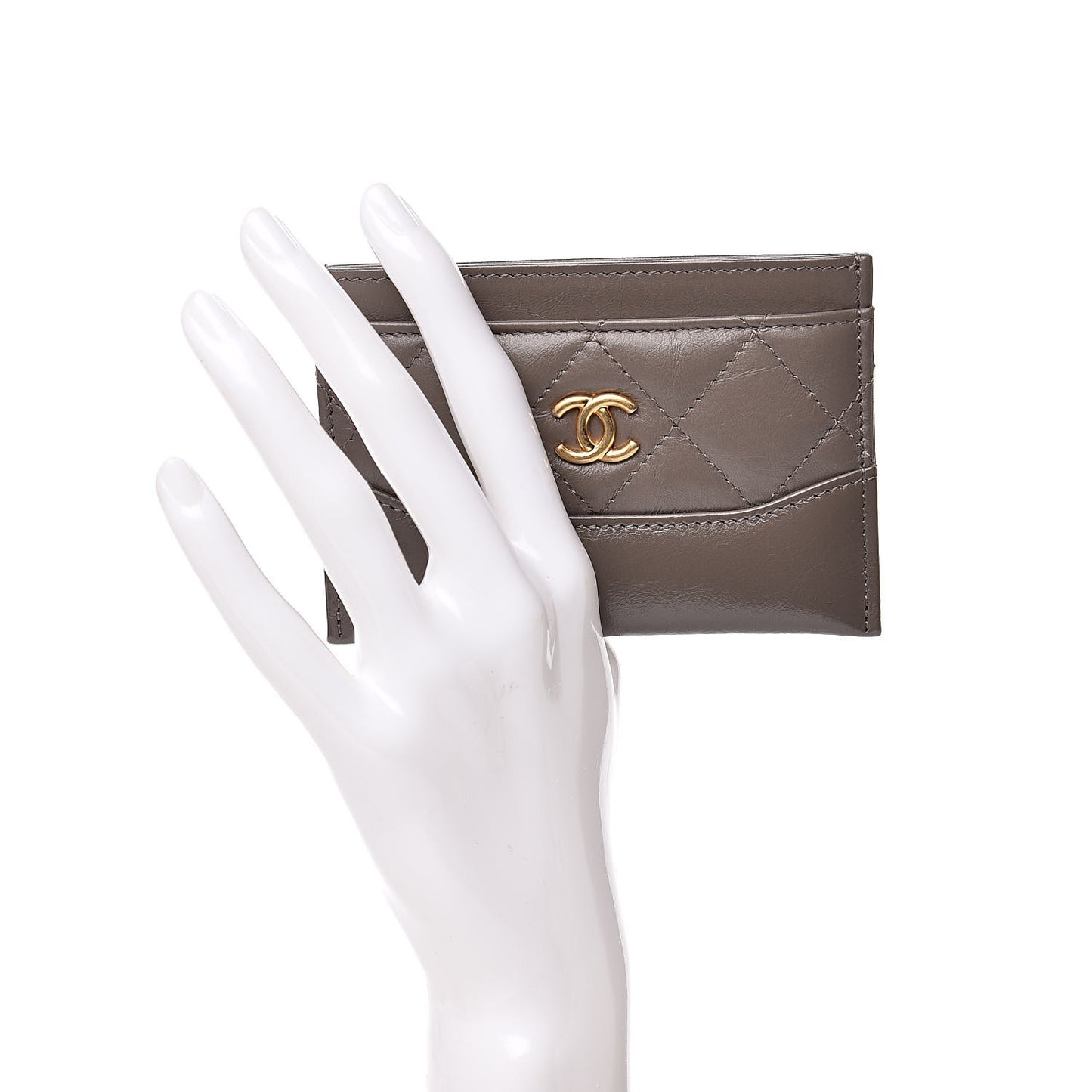 Aged Calfskin Quilted Gabrielle Card Holder Wallet Grey