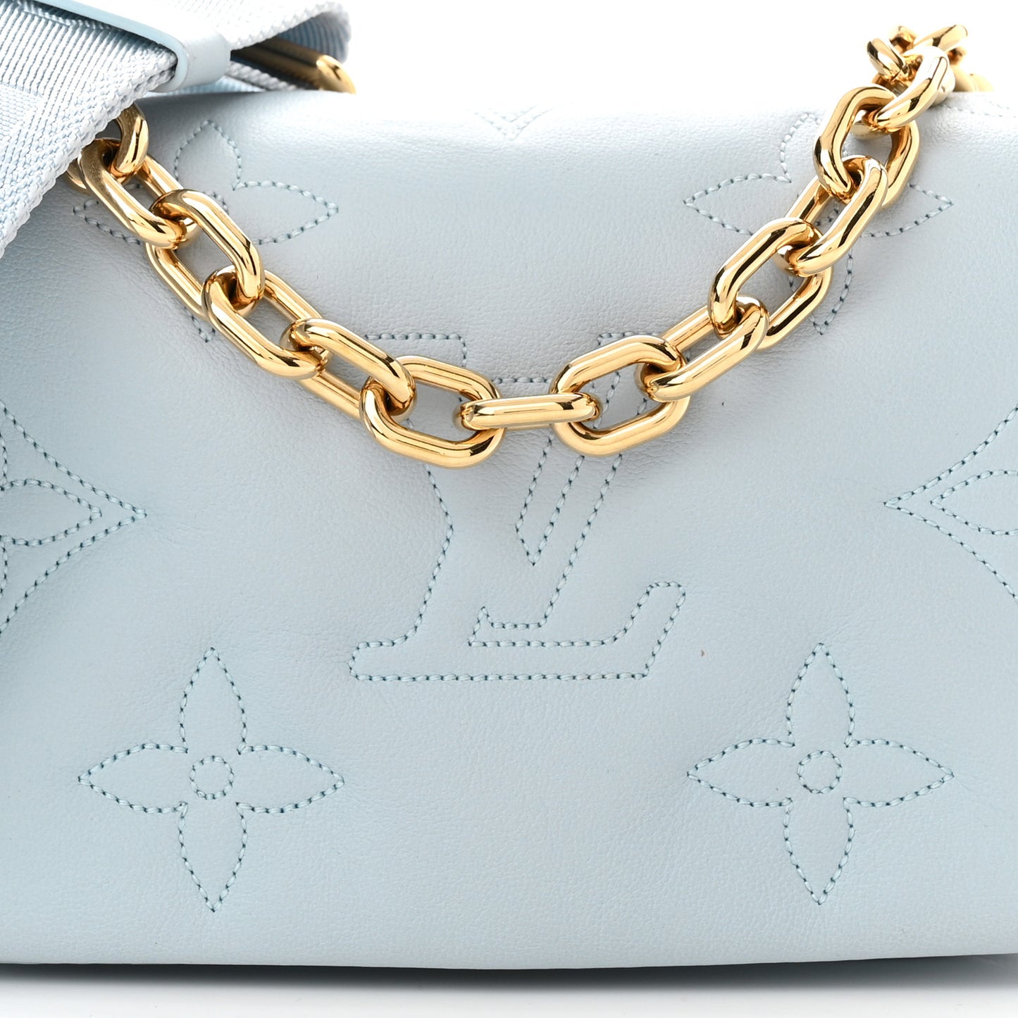 Calfskin Bubblegram Wallet On Strap Ice Blue