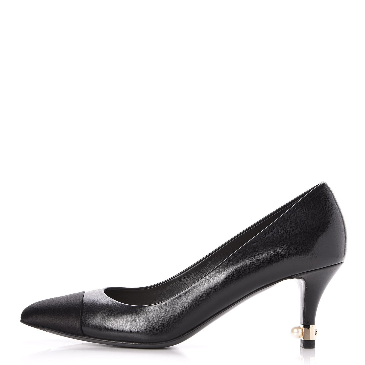 Lambskin Satin Cap Toe Pearl Pumps 38 Black