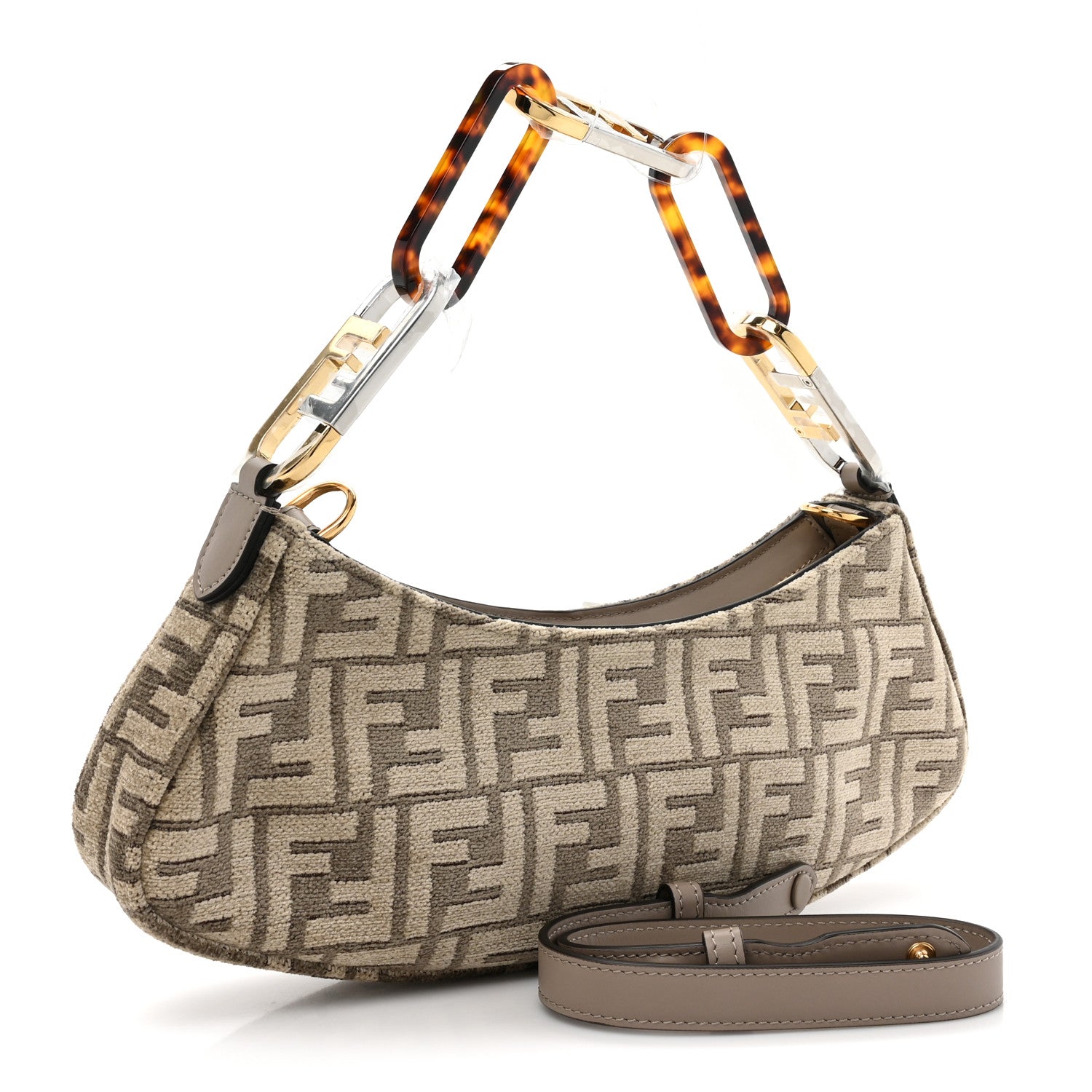 Fendi Chenille Vitello King Plexiglass FF O'Lock Swing Tortora Nuvola 3 of 10
