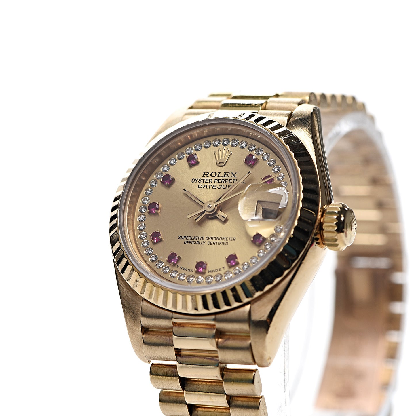 18K Yellow Gold Diamond Ruby 26mm Datejust President Watch Champagne 69178