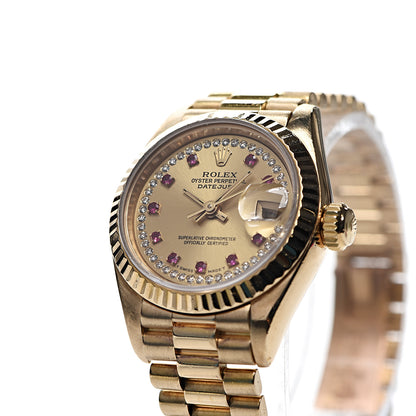 Rolex 18K Yellow Gold Diamond Ruby 26mm Datejust President Watch Champagne 69178 8 of 9