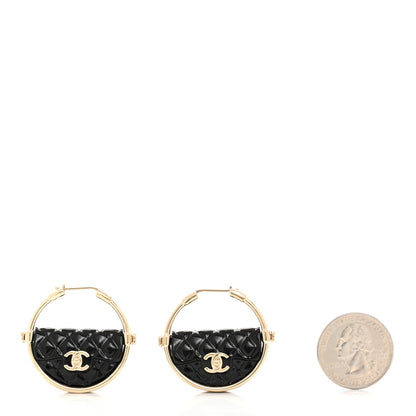 Chanel Metal Resin Quilted Flap Bag Hoop Earrings Black Gold 2 of 5