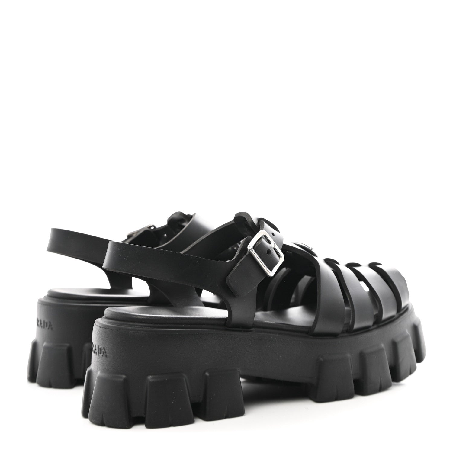 Prada Foam Rubber Triangle Logo Monolith 55mm Cage Sandals 40 Black 5 of 11