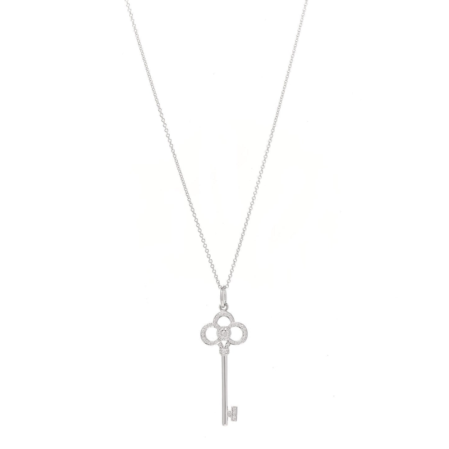 Platinum 18K White Gold Diamond Crown Key Pendant Necklace