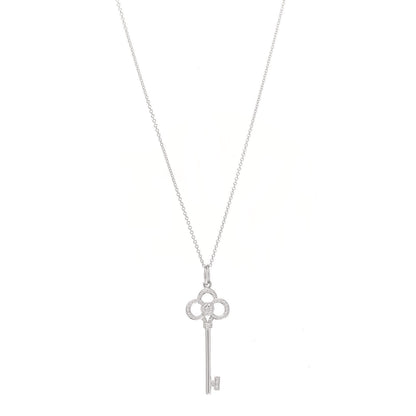 Tiffany Platinum 18K White Gold Diamond Crown Key Pendant Necklace 1 of 7