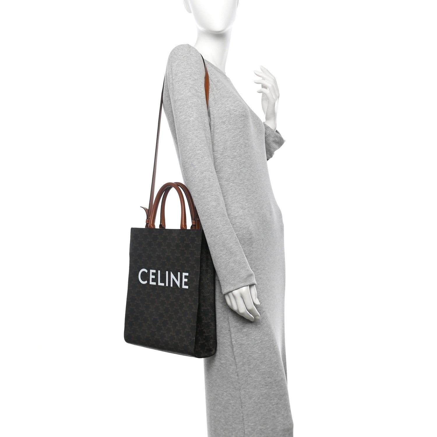 Celine Triomphe Canvas Calfskin Small Vertical Cabas Tan 2 of 10