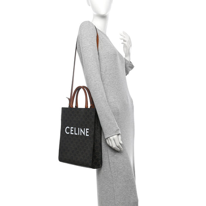 Celine Triomphe Canvas Calfskin Small Vertical Cabas Tan 2 of 10