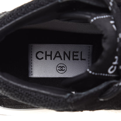 Chanel Fabric Suede Calfskin Womens CC Sneakers 38 Black White 6 of 10