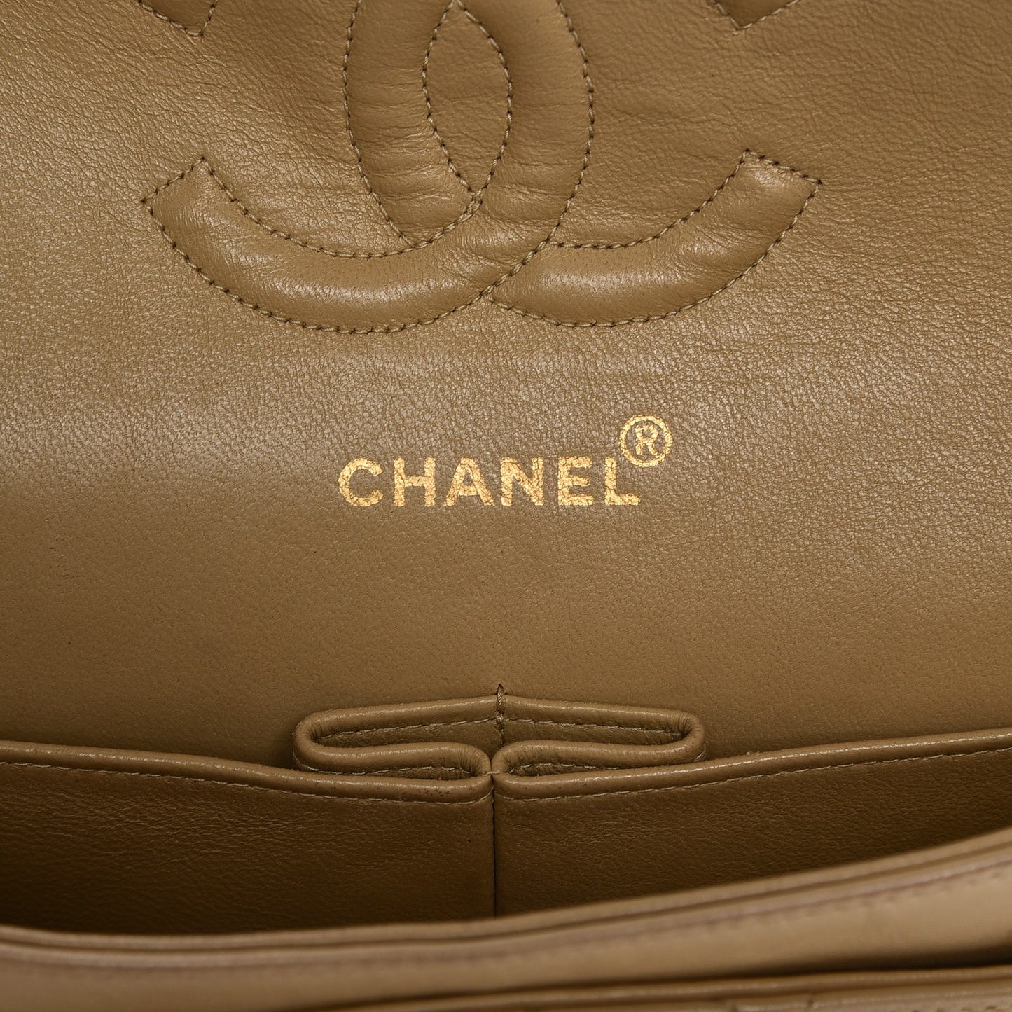 Lambskin Quilted Medium Double Flap Beige