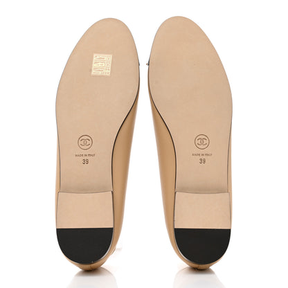 Chanel Lambskin Cap Toe CC Ballerina Flats 39 Beige Black 5 of 9