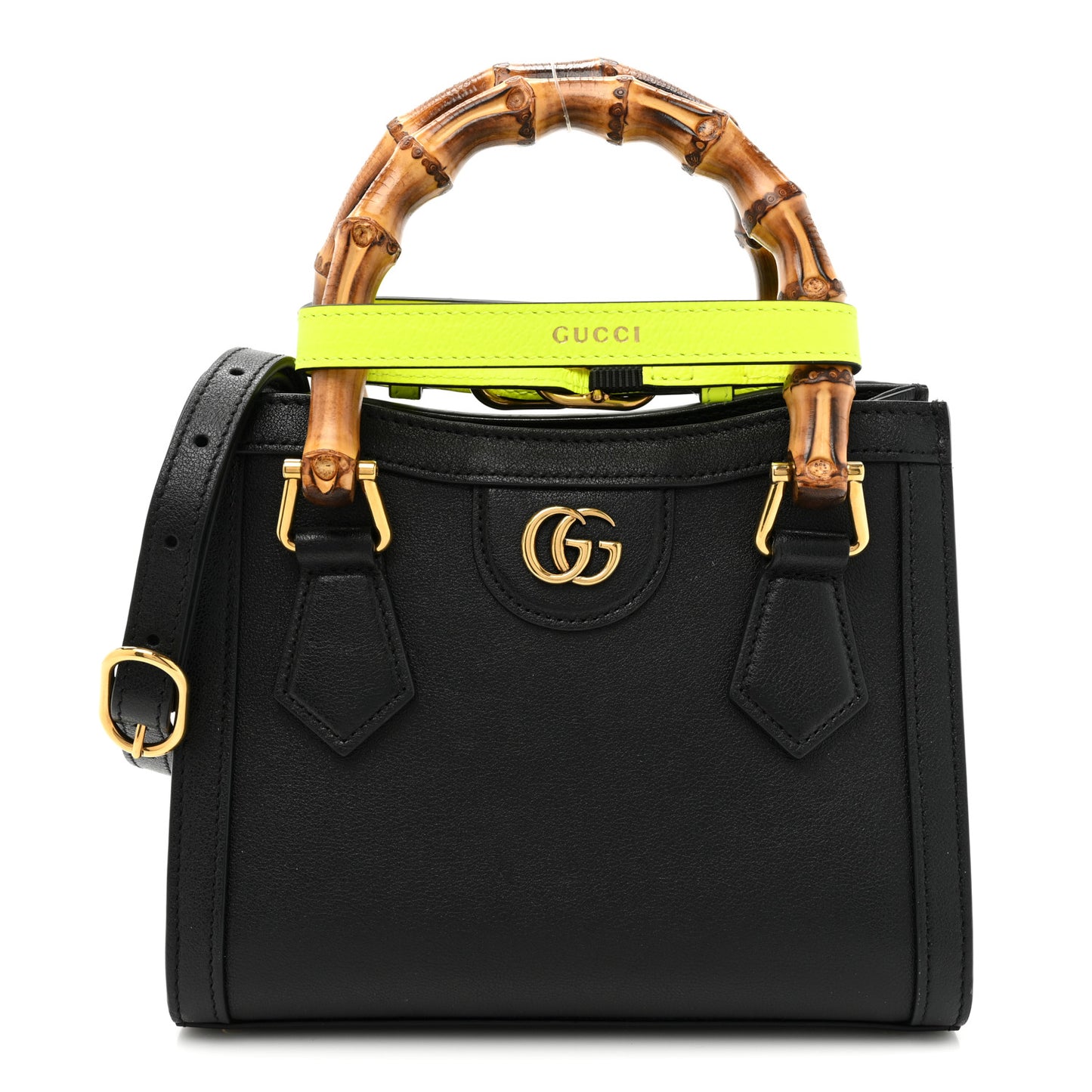 Wonka Grain Calfskin Mini Diana Tote Bag Black Yellow Fluo
